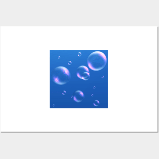 Rainbow Bubbles on Blue Posters and Art